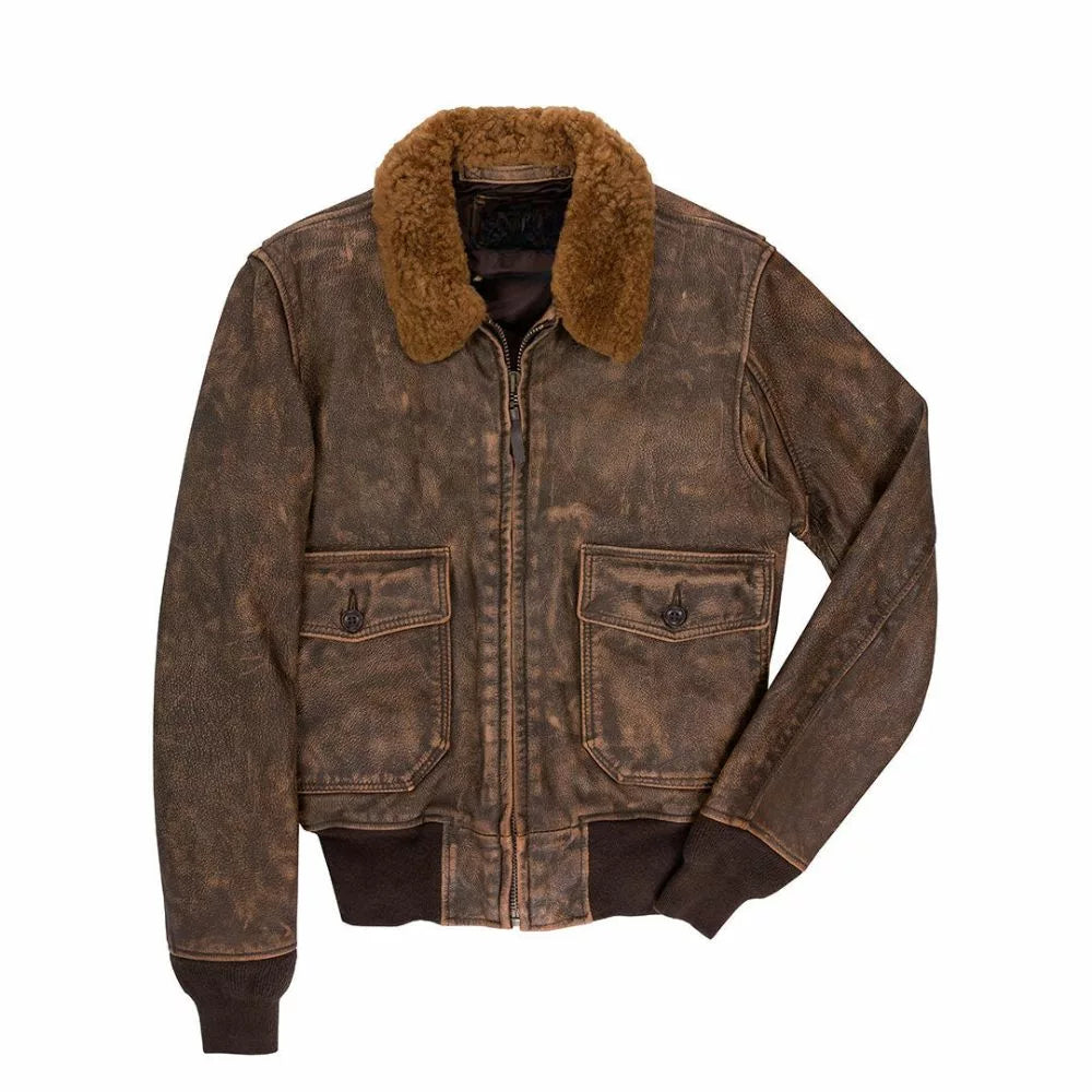 Men Usn Us Navy Aviator Air Forces G-1 Military Flight Bomber Distressed Brown Jacket