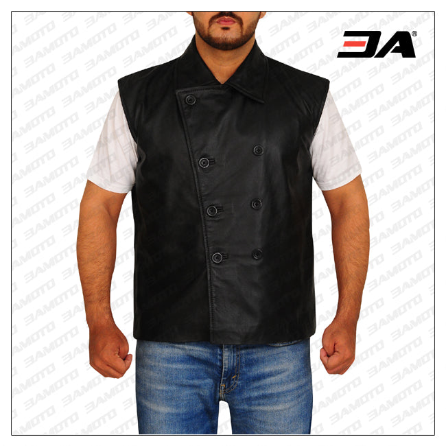 Black Biker Leather Vest
