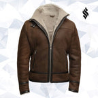 Men's Brown Genuine Shearling Sheepskin Leather Jacket Vintage
