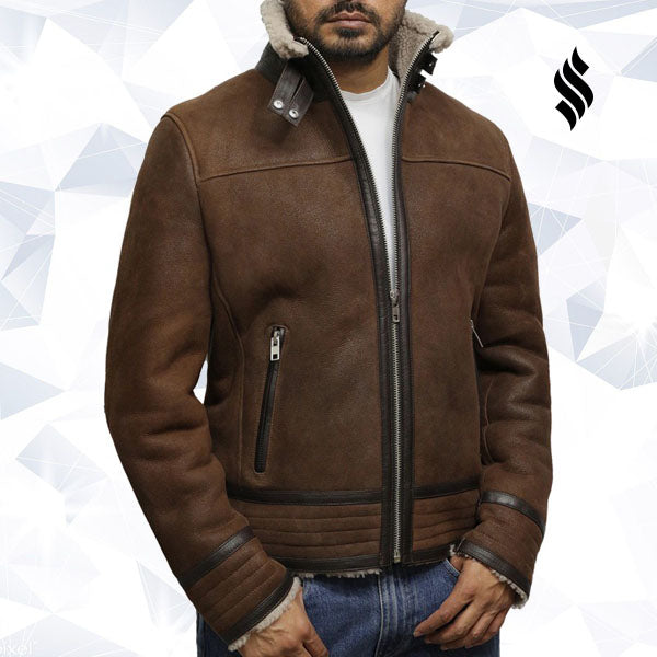 Men's Brown Genuine Shearling Sheepskin Leather Jacket Vintage