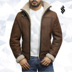 Men's Brown Genuine Shearling Sheepskin Leather Jacket Vintage