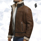 Men's Brown Genuine Shearling Sheepskin Leather Jacket Vintage