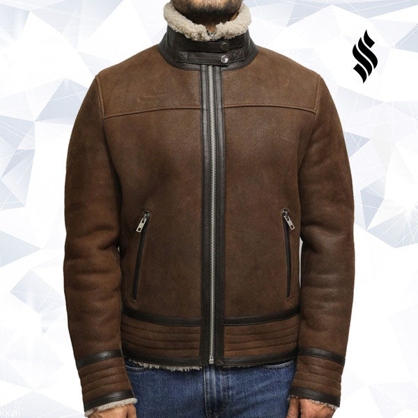 Men's Brown Genuine Shearling Sheepskin Leather Jacket Vintage
