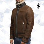 Men's Brown Genuine Shearling Sheepskin Leather Jacket Vintage