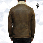 Men's Luxury Shearling Sheepskin Aviator Rust Brown Leather Flying Jacket Coat