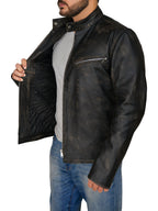 Premium Avanzar Men’s Distressed Black Cafe Racer Jacket