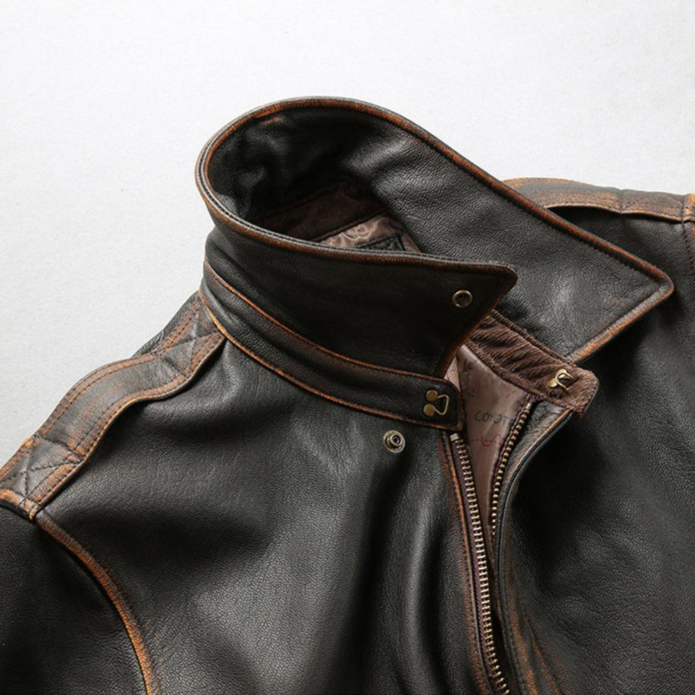 Men's Washed Goatskin Tea-Core A-2 Aviator Flight Jacket