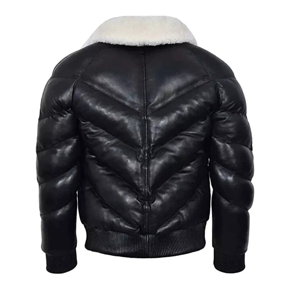 Men's ACE Leather V-Bomber Jacket | Sheepskin Puffer Coat