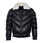Men's ACE Leather V-Bomber Jacket | Sheepskin Puffer Coat
