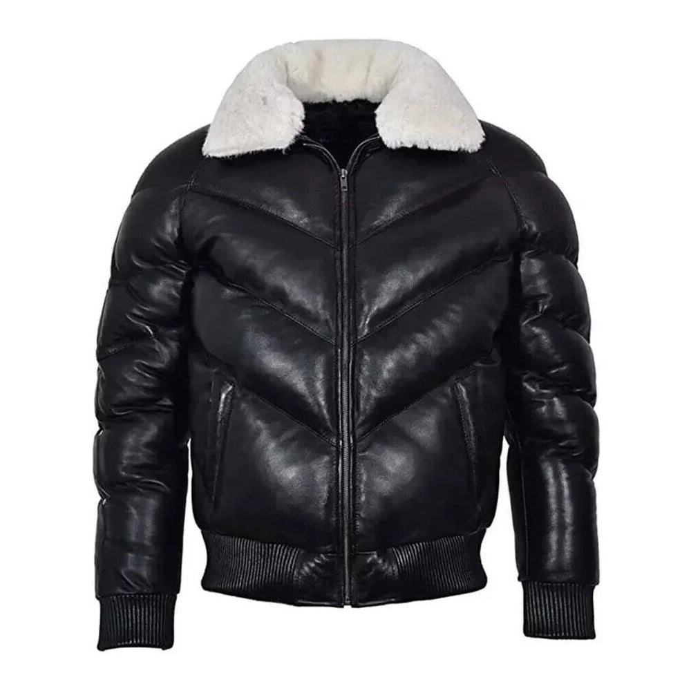 Men's ACE Leather V-Bomber Jacket | Sheepskin Puffer Coat