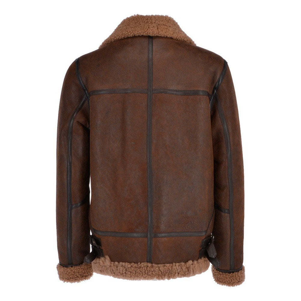 Men's Two-Tone Antique Brown B-3 Curly Shearling Flight Jacket