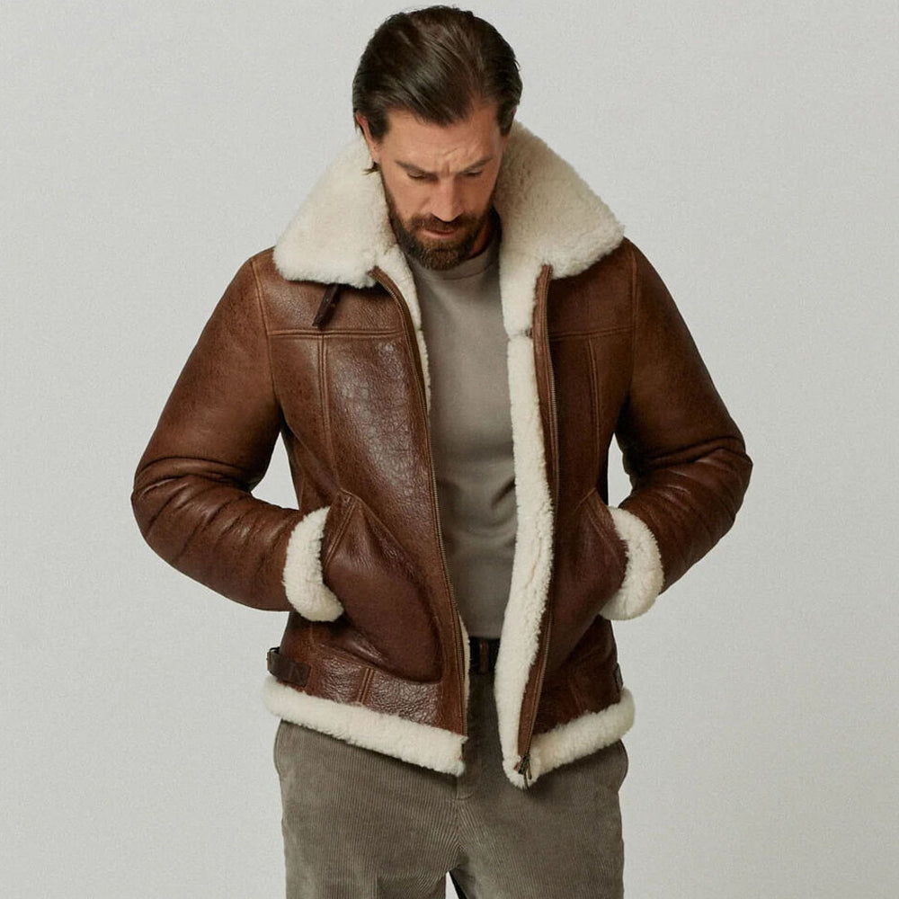 Men's RAF B3 Shearling Aviator Jacket – Weathered Antique Brown