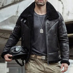 Mens Black Aviator Shearling Bomber Leather Jacket