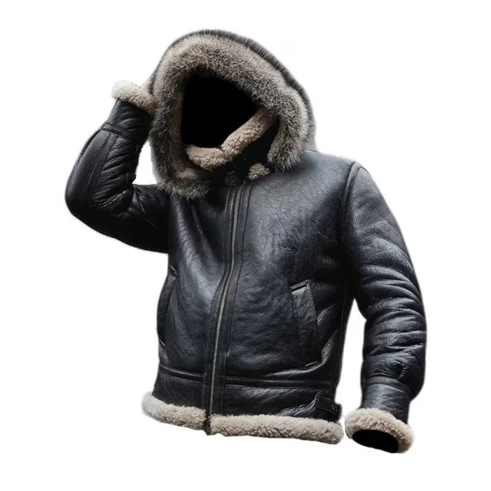 Men's Black Fur-Trim Hooded B-3 Flyer's Jacket
