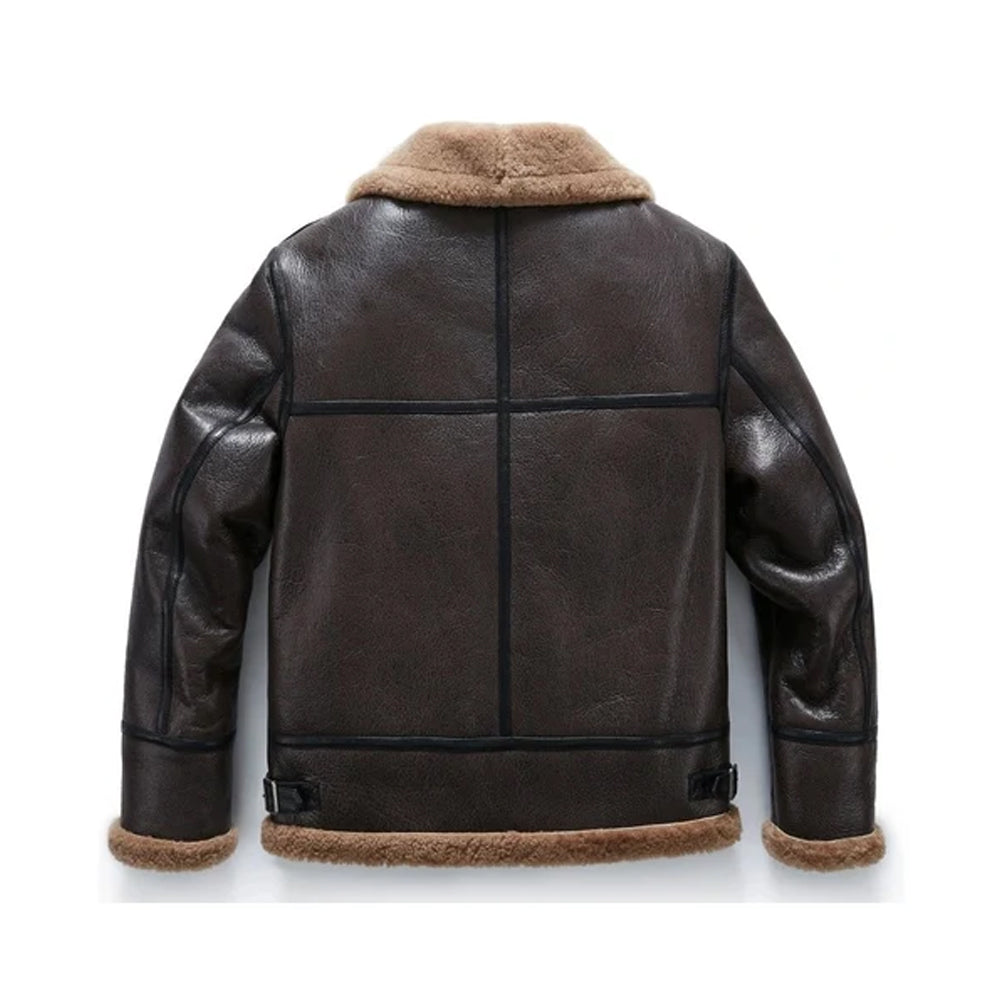 Men B3 Aviator Sheepskin Flight RAF Bomber Brown Leather Jacket