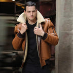Men's Cognac Brown Shearling B-3 Flight Bomber Jacket – RAF Aviator Style