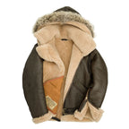 Men's Hooded B-3 Dark Brown Shearling Aviator Jacket