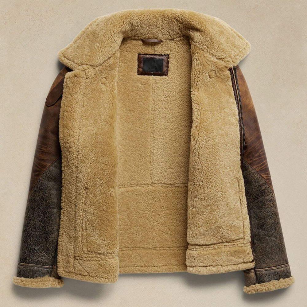 Distressed Crackled B-3 Flight Jacket in Vintage Brown Leather
