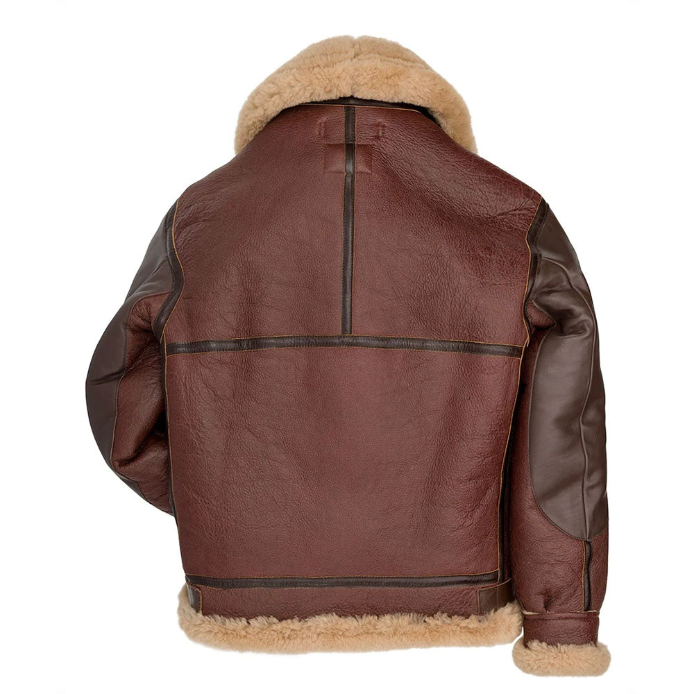 Men's B-3 Shearling Bomber Jacket with Cowhide Overlays & Cream Wool