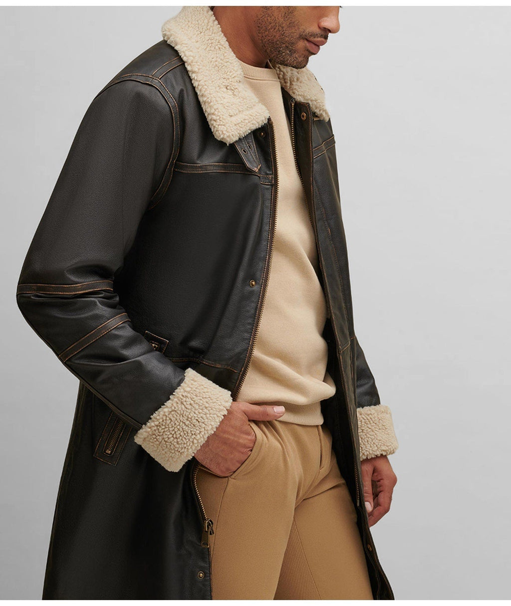 Men's Dark Brown B7 Shearling Leather Coat - Timeless & Cozy