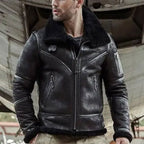 Mens Black Aviator Shearling Bomber Leather Jacket