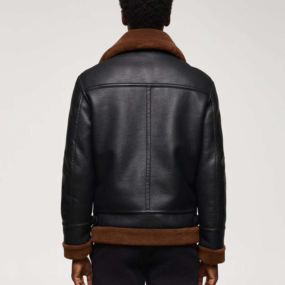 B-3 Aviator Shearling Leather Jacket – Jet Black with Tobacco Brown Fur