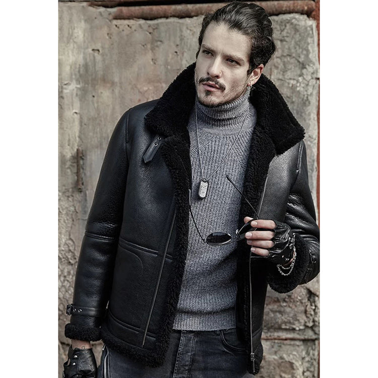 Men’s Black B3 Shearling Flight Aviator Jacket