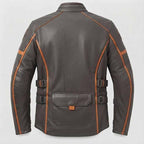 Men's Black Brown Genuine Leather Adventure Motorcycle Jacket with Touring Style