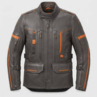 Men's Black Brown Genuine Leather Adventure Motorcycle Jacket with Touring Style