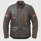 Men's Black Brown Genuine Leather Adventure Motorcycle Jacket with Touring Style