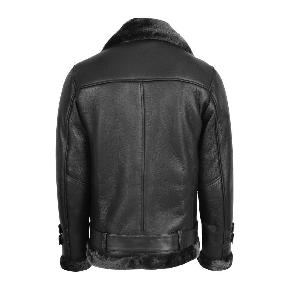 Smooth Black Asymmetric Shearling Belted Leather Biker Jacket