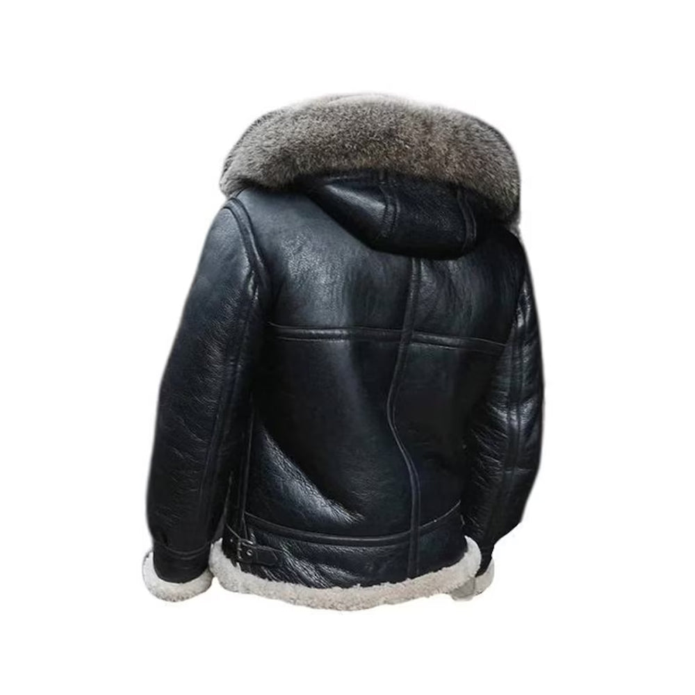 Men's Black Fur-Trim Hooded B-3 Flyer's Jacket