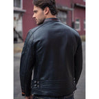Men's Black Lambskin Cafe Racer Retro Slim Fit Biker Leather Motorcycle Jacket