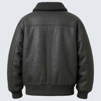 Men's Black Genuine Leather Aviator Jacket with Shearling Collar
