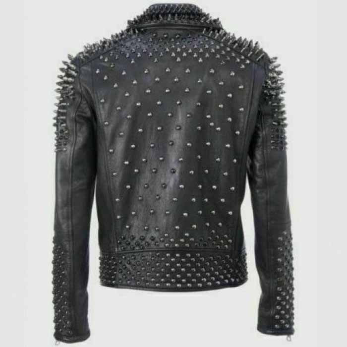 Mens Black Leather Biker Punk Jacket