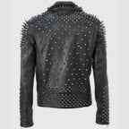 Mens Black Leather Biker Punk Jacket