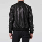 Men's Black Leather Bomber Jacket Double Zipper