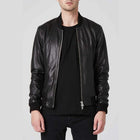 Men's Black Leather Bomber Jacket Double Zipper