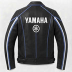 Men's Black Genuine Leather Biker Jacket with Racing Stripe Cafe Racer Style