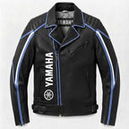 Men's Black Genuine Leather Biker Jacket with Racing Stripe Cafe Racer Style