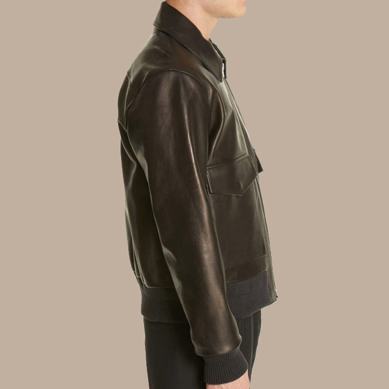 Black Lambskin Leather Jacket For Men