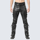 Men's Black Genuine Leather Lace-Up Biker Pants in Slim Fit Gothic Punk Style