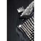 Men's Black Leather Silver Studded Biker Punk Vest