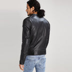 Mens Black Leather Perforated Biker Jacket