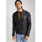 Mens Black Leather Perforated Biker Jacket