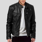Hamp Black Leather Racer Jacket