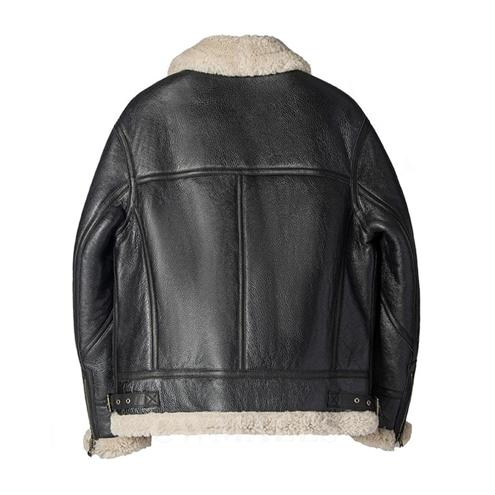 Men's Black Overseas Pilot Sheepskin Shearling Flight Jacket