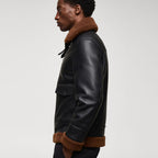 B-3 Aviator Shearling Leather Jacket – Jet Black with Tobacco Brown Fur