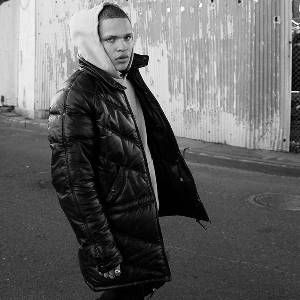 Double Goose Black Leather V-Coat with Fur Collar