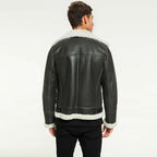 Men’s Black Leather White Shearling Jacket
